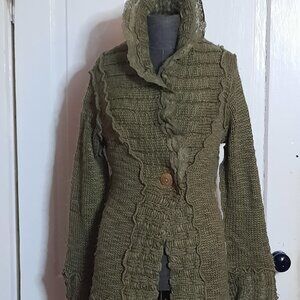 Elvin Green Fairycore Chico's Long Wool Blend Cardigan Embellished Lagenlook, 10